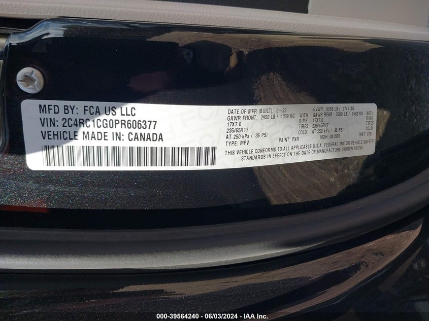 2023 CHRYSLER VOYAGER 3.6L V-6 DOHC, VVT, (VIN: 2C4RC1CG0PR606377