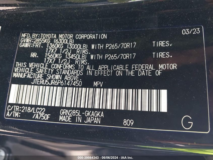 2023 Toyota 4Runner Trd Off Road Premium VIN: JTERU5JR6P6147450 Lot: 39564343