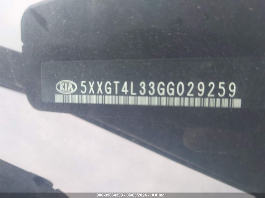 2016 Kia Optima Lx VIN: 5XXGT4L33GG029259 Lot: 39564399
