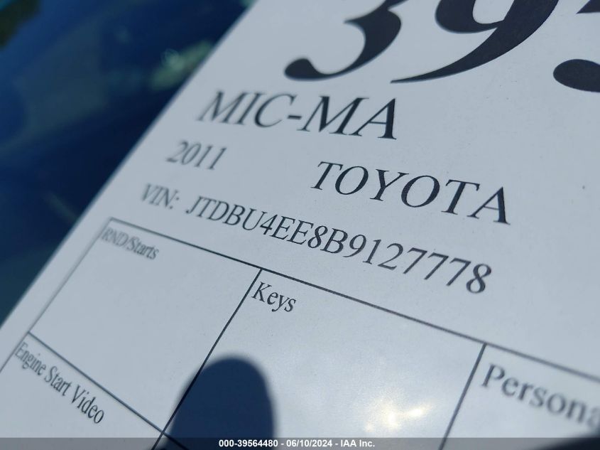 2011 Toyota Corolla Le VIN: JTDBU4EE8B9127778 Lot: 39564480