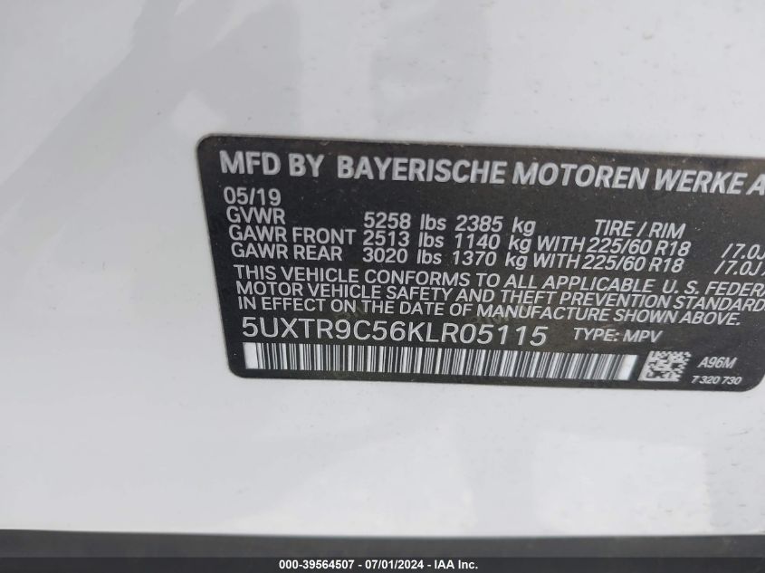 5UXTR9C56KLR05115 2019 BMW X3 xDrive30I