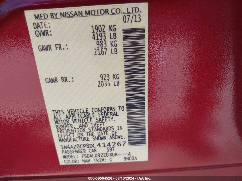 2013 Nissan Leaf Sv VIN: 1N4AZ0CP8DC414267 Lot: 39564526