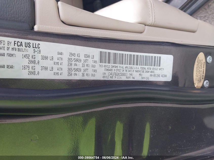 2019 Jeep Grand Cherokee Limited 4X4 VIN: 1C4RJFBG2KC526911 Lot: 39564754