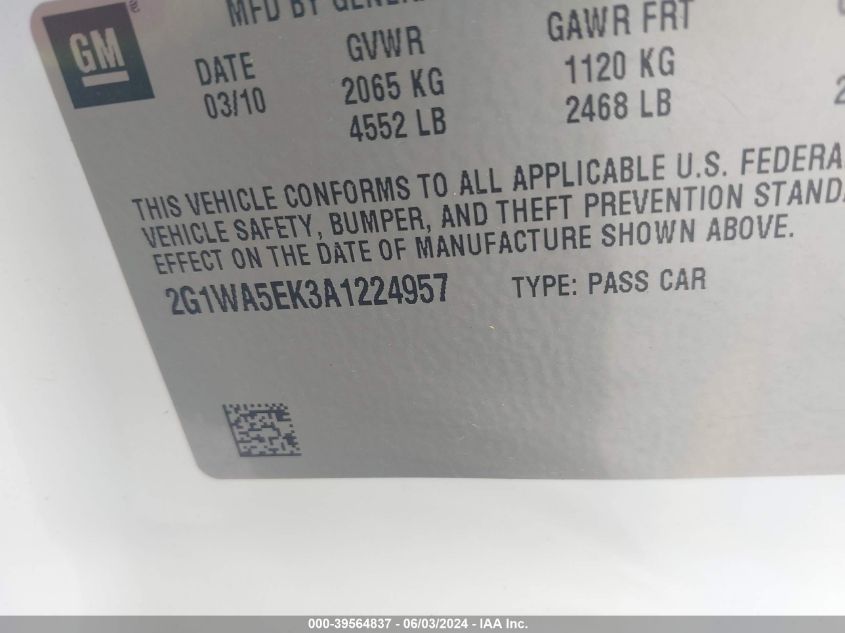 2010 Chevrolet Impala Ls VIN: 2G1WA5EK3A1224957 Lot: 39564837
