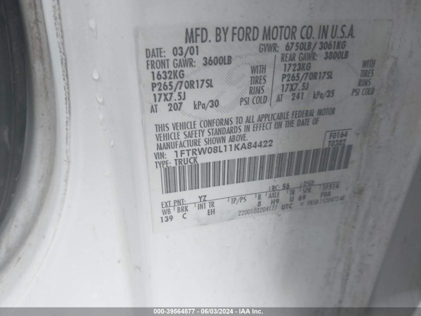 2001 Ford F-150 King Ranch Edition/Lariat/Xlt VIN: 1FTRW08L11KA84422 Lot: 39564877