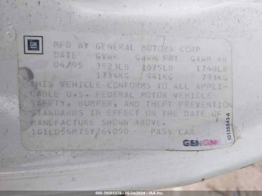1995 Chevrolet Corsica VIN: 1G1LD55M7SY264050 Lot: 39565078