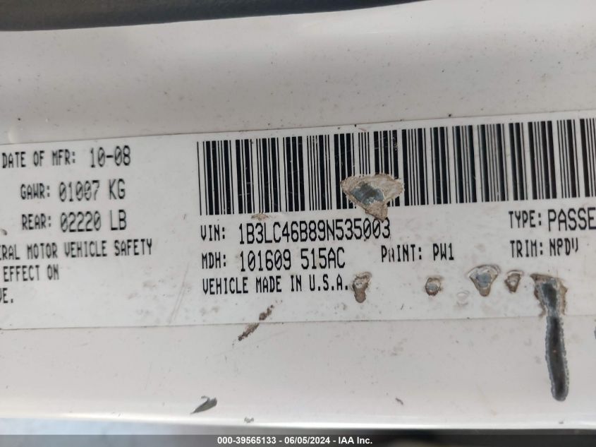 2009 Dodge Avenger Se/Sxt VIN: 1B3LC46B89N535003 Lot: 39565133