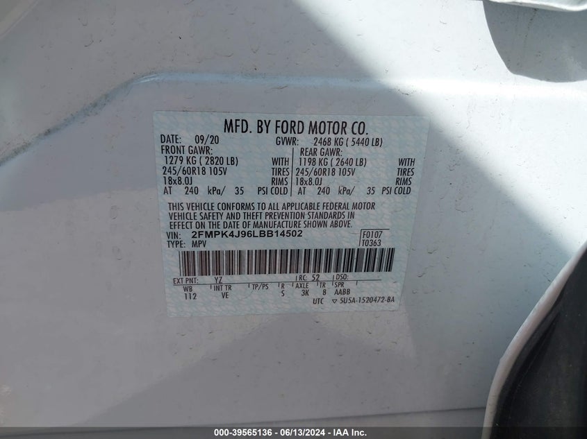 2020 FORD EDGE SEL - 2FMPK4J96LBB14502