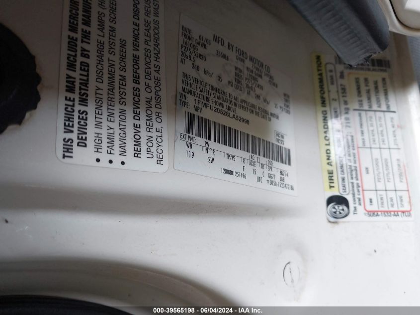 2008 Ford Expedition Limited VIN: 1FMFU20528LA52998 Lot: 39565198