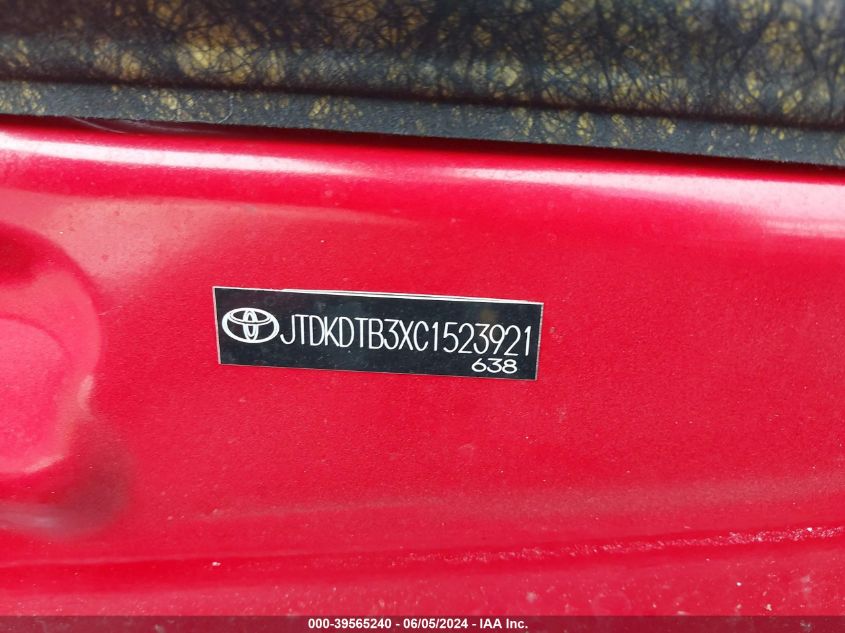 2012 Toyota Prius C Three VIN: JTDKDTB3XC1523921 Lot: 39565240