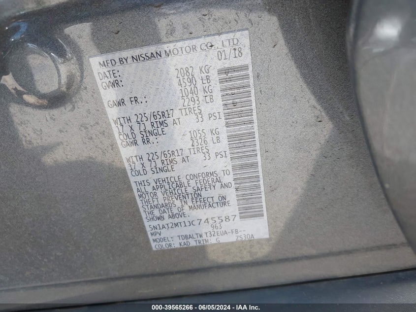 2018 NISSAN ROGUE SV - 5N1AT2MT1JC745587