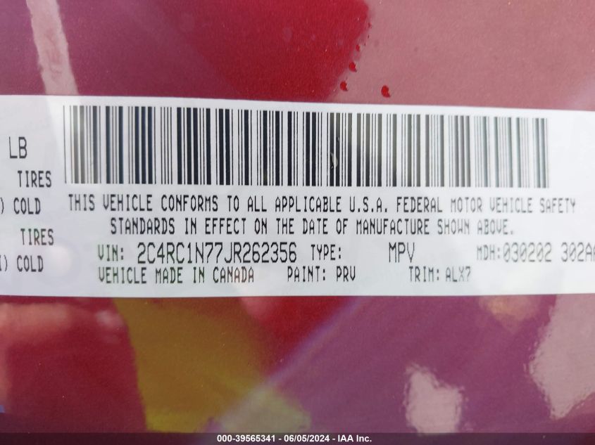 2018 Chrysler Pacifica Hybrid Limited VIN: 2C4RC1N77JR262356 Lot: 39565341