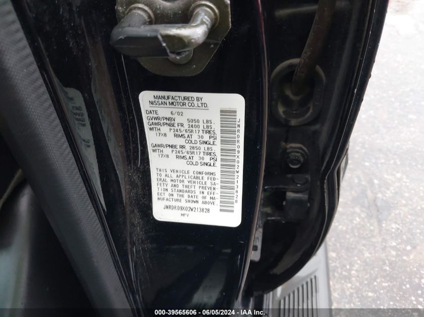 2002 Infiniti Qx4 Luxury VIN: JNRDR09X02W213828 Lot: 39565606