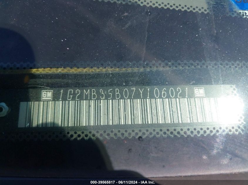 2007 Pontiac Solstice VIN: 1G2MB35B07Y106021 Lot: 39565817