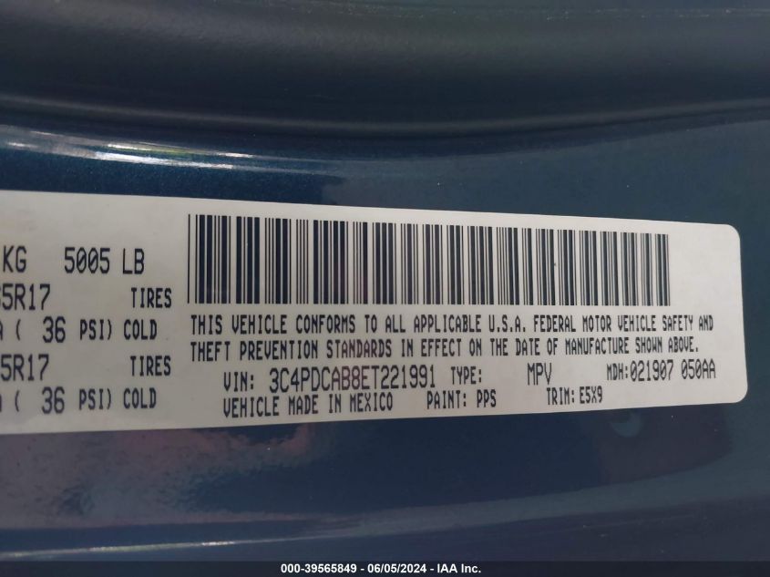 2014 Dodge Journey American Value Pkg VIN: 3C4PDCAB8ET221991 Lot: 39565849