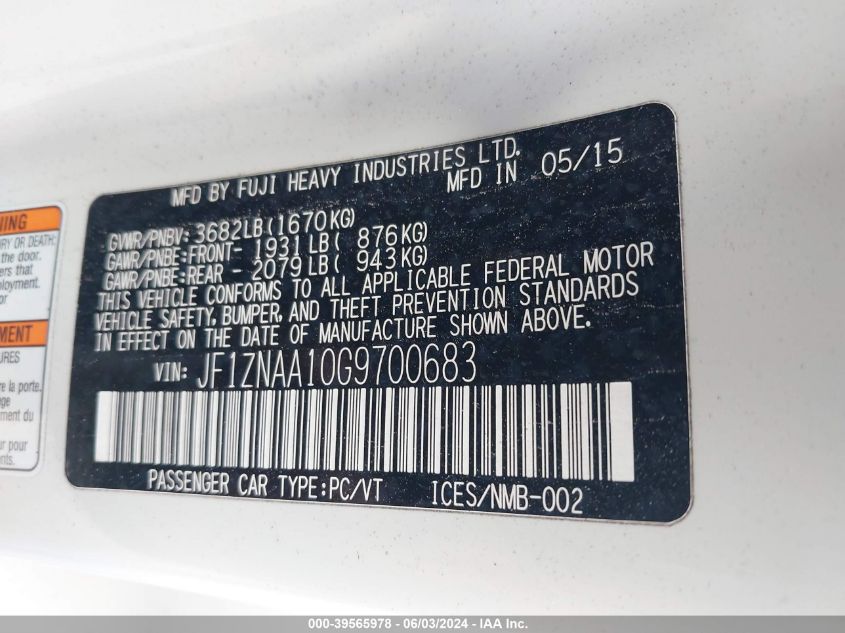 2016 Scion Fr-S VIN: JF1ZNAA10G9700683 Lot: 39565978