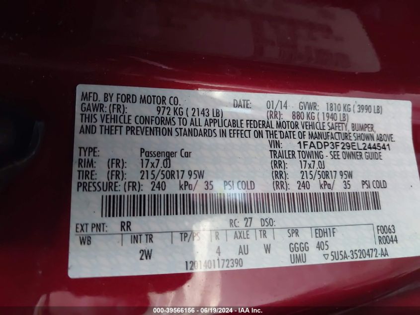 1FADP3F29EL244541 2014 Ford Focus Se