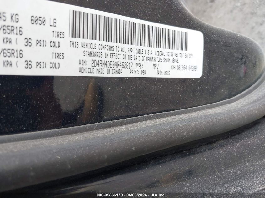 2010 Dodge Grand Caravan Se VIN: 2D4RN4DE0AR462817 Lot: 39566170