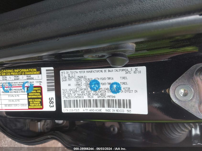 2018 Toyota Tacoma Trd Off Road VIN: 3TMAZ5CN3JM058018 Lot: 39566244