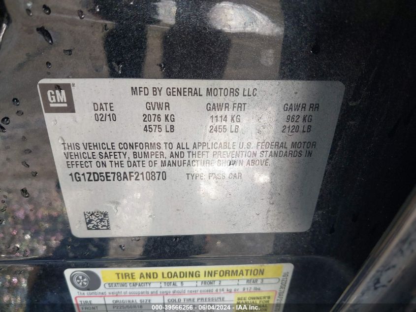 2010 Chevrolet Malibu Lt VIN: 1G1ZD5E78AF210870 Lot: 39566256