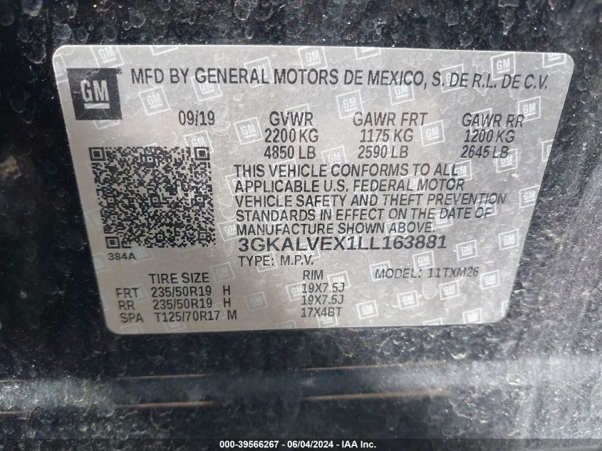 2020 GMC Terrain Awd Slt VIN: 3GKALVEX1LL163881 Lot: 39566267