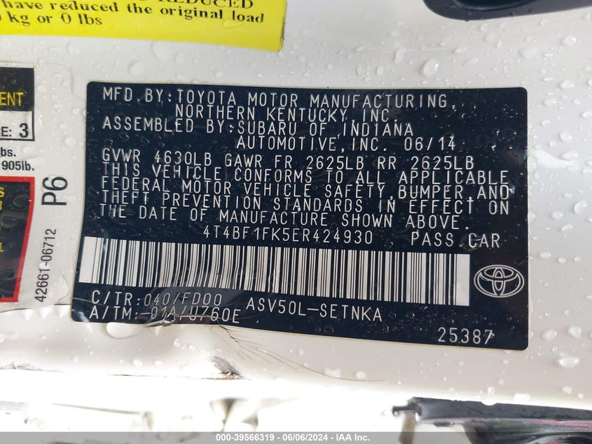 2014 Toyota Camry Le VIN: 4T4BF1FK5ER424930 Lot: 39566319