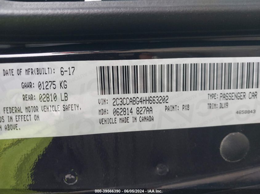 2017 Chrysler 300 300S VIN: 2C3CCABG4HH663202 Lot: 39566390