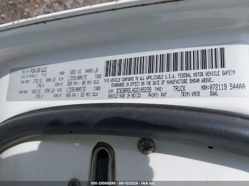2016 Ram 3500 Tradesman VIN: 3C63RRGL4GG105239 Lot: 39566598