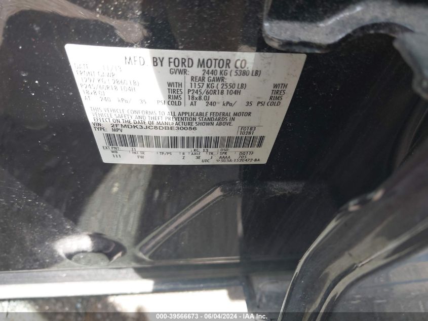 2013 FORD EDGE SEL - 2FMDK3JC8DBE30056