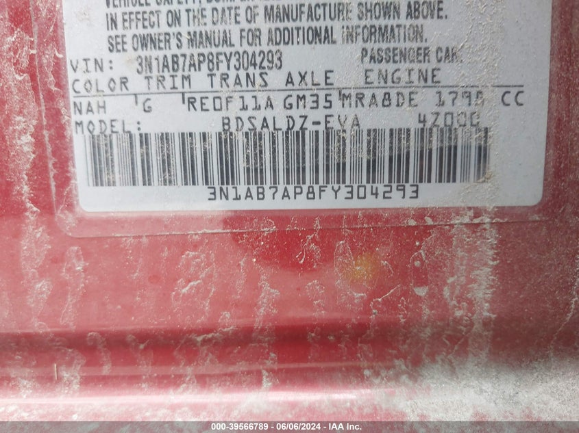 2015 Nissan Sentra Sv VIN: 3N1AB7AP8FY304293 Lot: 39566789