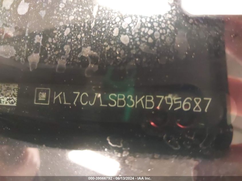 2019 Chevrolet Trax Lt VIN: KL7CJLSB3KB795687 Lot: 39566792