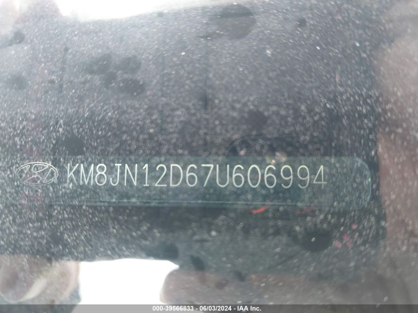 2007 Hyundai Tucson Limited/Se VIN: KM8JN12D67U606994 Lot: 39566833