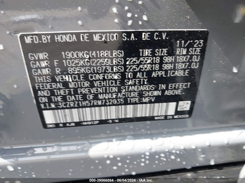 2024 Honda Hr-V 2Wd Sport/2Wd Sport W/O Bsi VIN: 3CZRZ1H57RM732035 Lot: 39566884