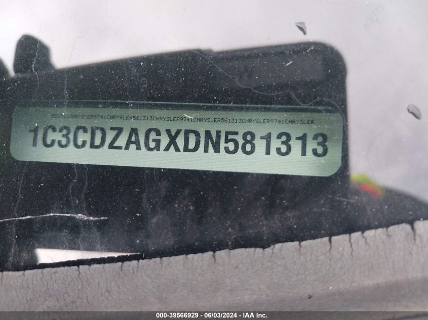 2013 Dodge Avenger Se V6 VIN: 1C3CDZAGXDN581313 Lot: 39566929
