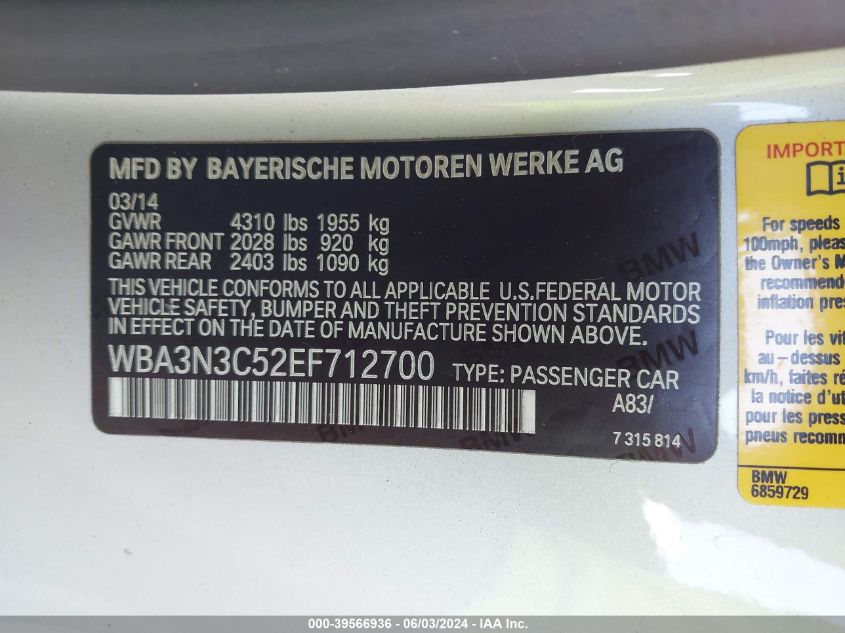 WBA3N3C52EF712700 | 2014 BMW 428I