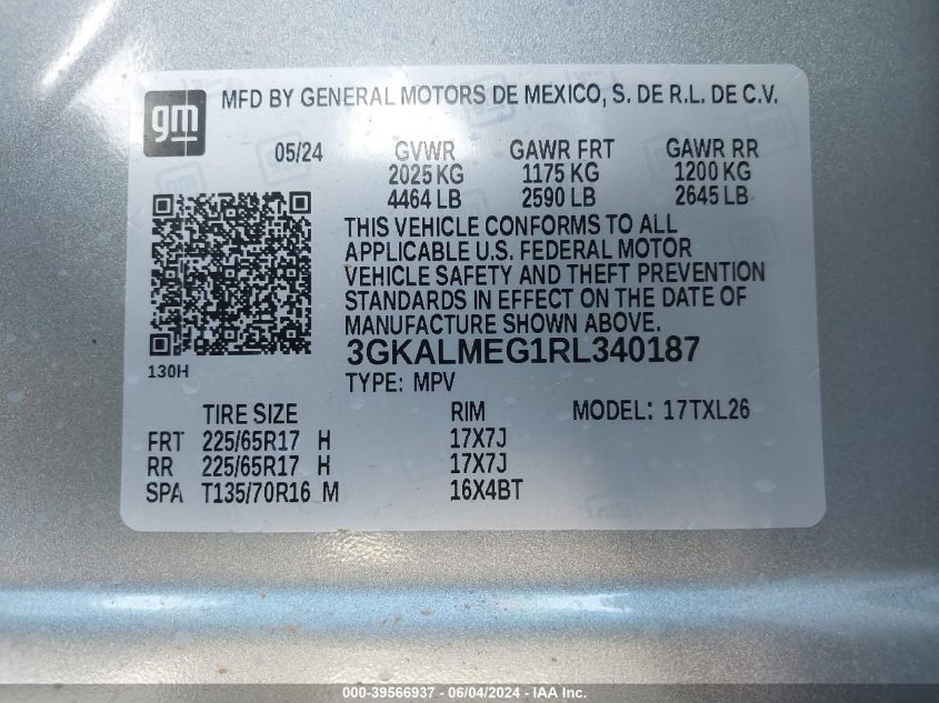 2024 GMC Terrain Fwd Sle VIN: 3GKALMEG1RL340187 Lot: 39566937