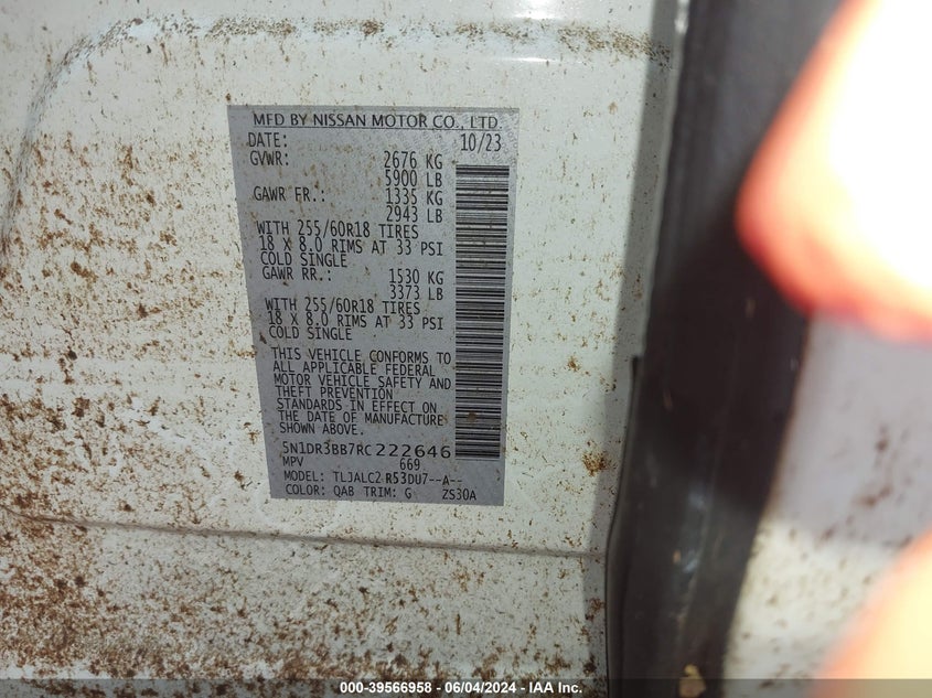 2024 NISSAN PATHFINDER SV - 5N1DR3BB7RC222646