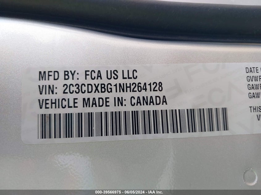 2022 Dodge Charger Sxt Rwd VIN: 2C3CDXBG1NH264128 Lot: 39566975