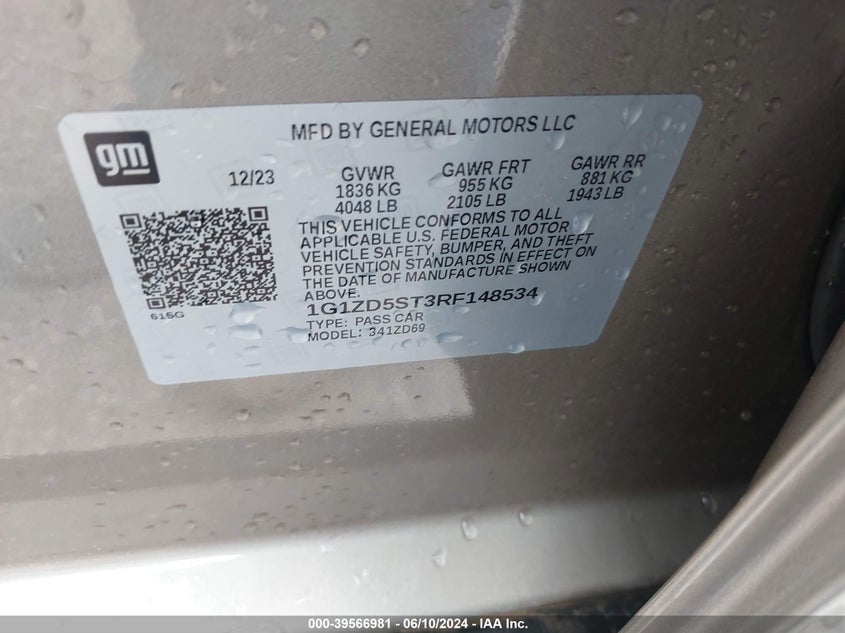 2024 CHEVROLET MALIBU LT - 1G1ZD5ST3RF148534