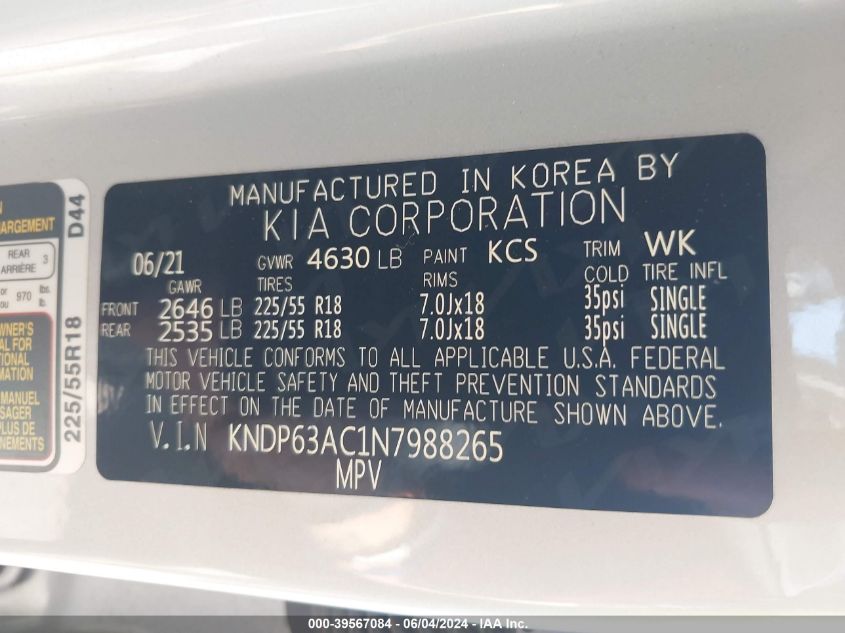 2022 Kia Sportage Nightfall Edition VIN: KNDP63AC1N7988265 Lot: 39567084