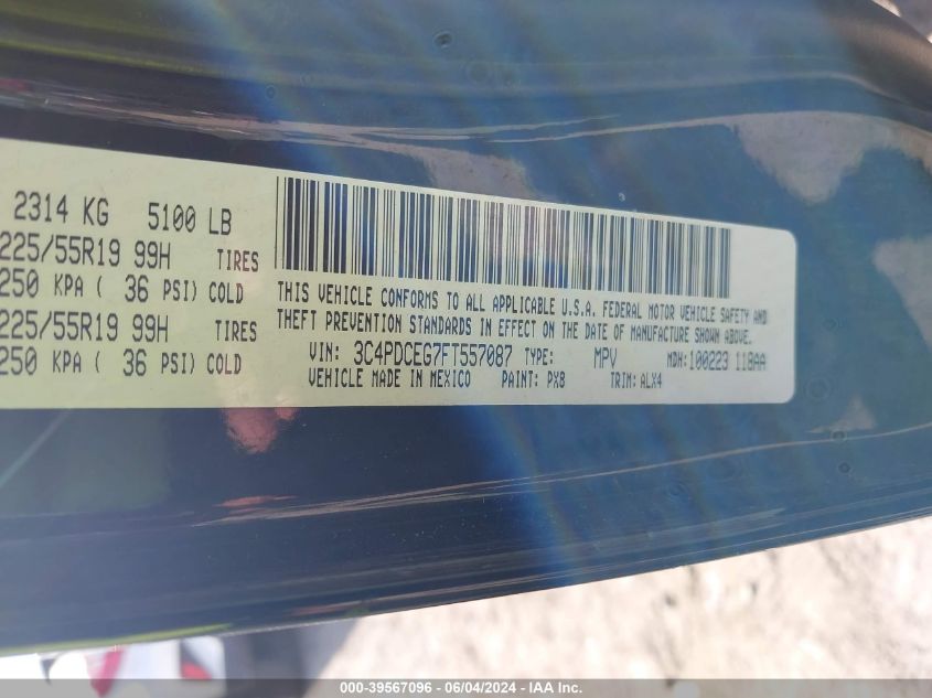 2015 Dodge Journey R/T VIN: 3C4PDCEG7FT557087 Lot: 39567096