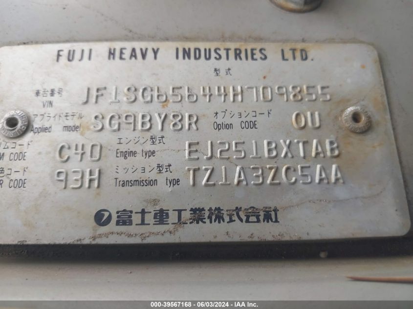 2004 Subaru Forester 2.5Xs VIN: JF1SG65644H709855 Lot: 39567168