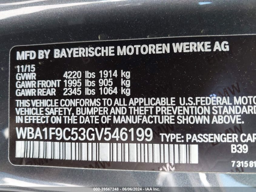 2016 BMW 228I VIN: WBA1F9C53GV546199 Lot: 39567248