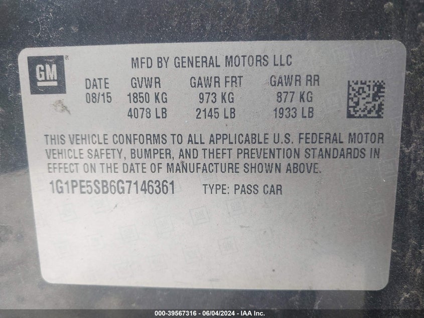 2016 CHEVROLET CRUZE LIMITED LT - 1G1PE5SB6G7146361