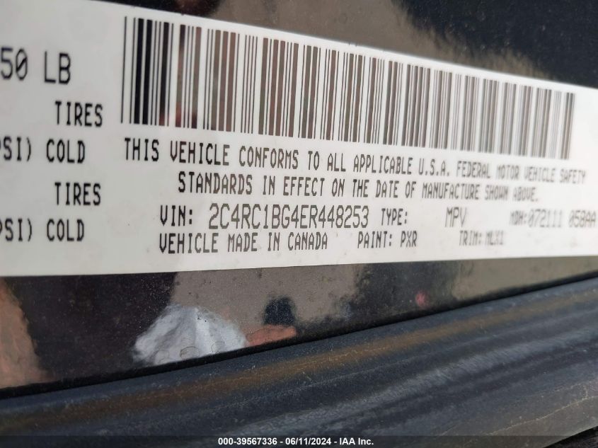 2014 Chrysler Town & Country Touring VIN: 2C4RC1BG4ER448253 Lot: 39567336