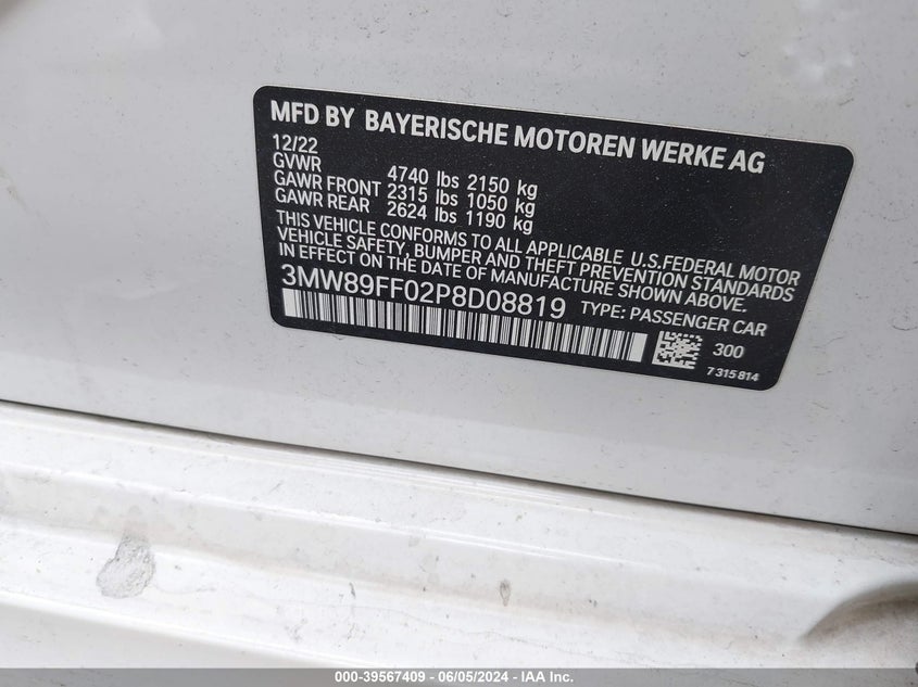 VIN 3MW89FF02P8D08819 2023 BMW 330I XDRIVE