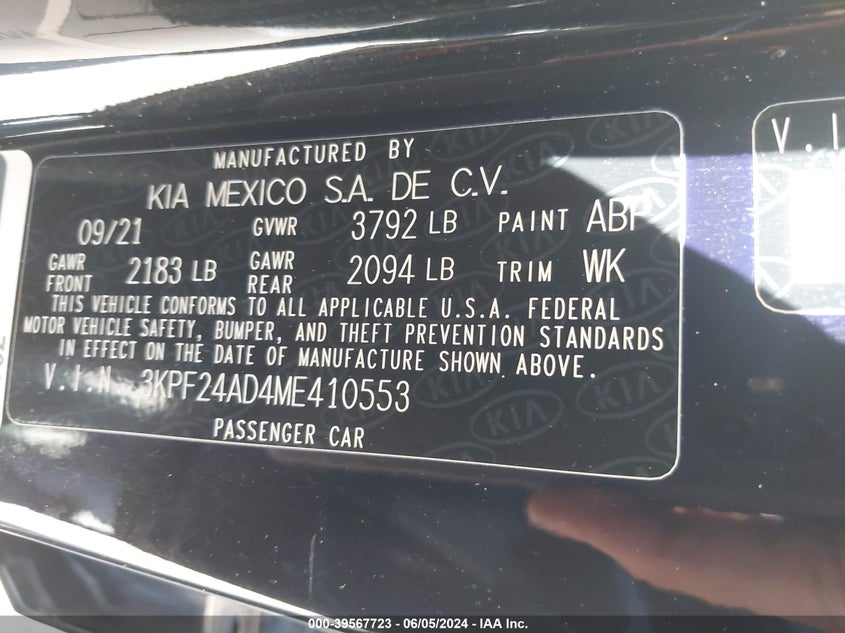 2021 KIA FORTE FE/LXS - 3KPF24AD4ME410553