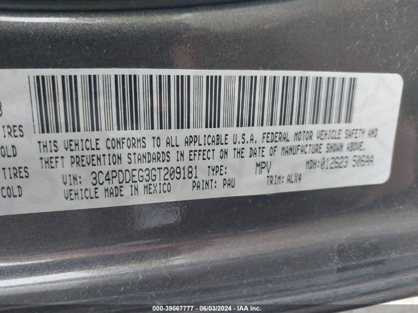 2016 Dodge Journey R/T VIN: 3C4PDDEG3GT209181 Lot: 39567777