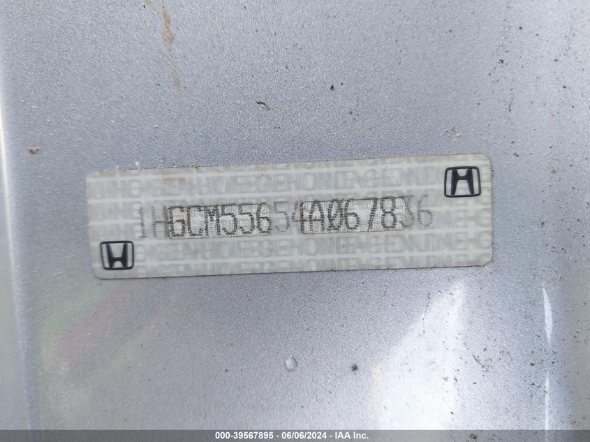 2004 Honda Accord 2.4 Ex VIN: 1HGCM55654A067836 Lot: 39567895