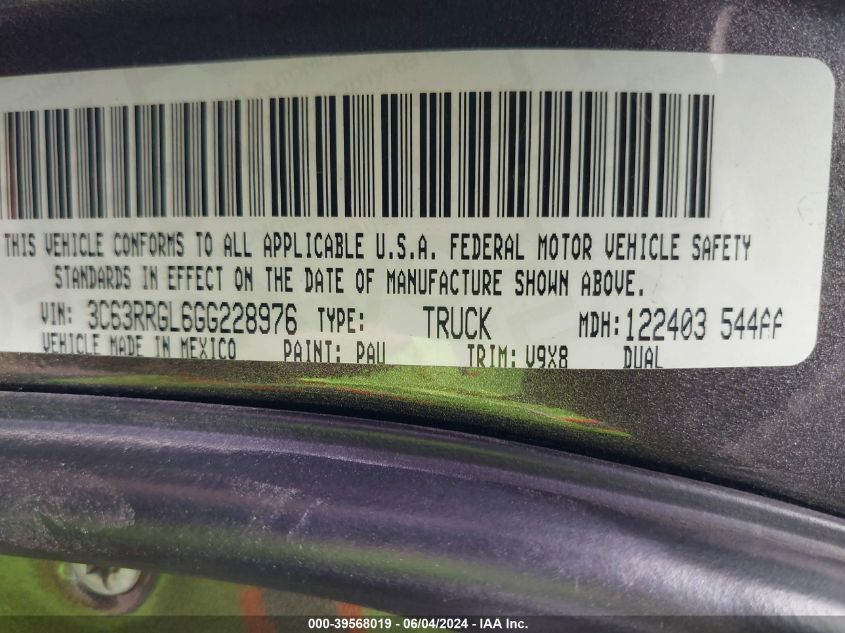 2016 Ram 3500 Tradesman VIN: 3C63RRGL6GG228976 Lot: 39568019